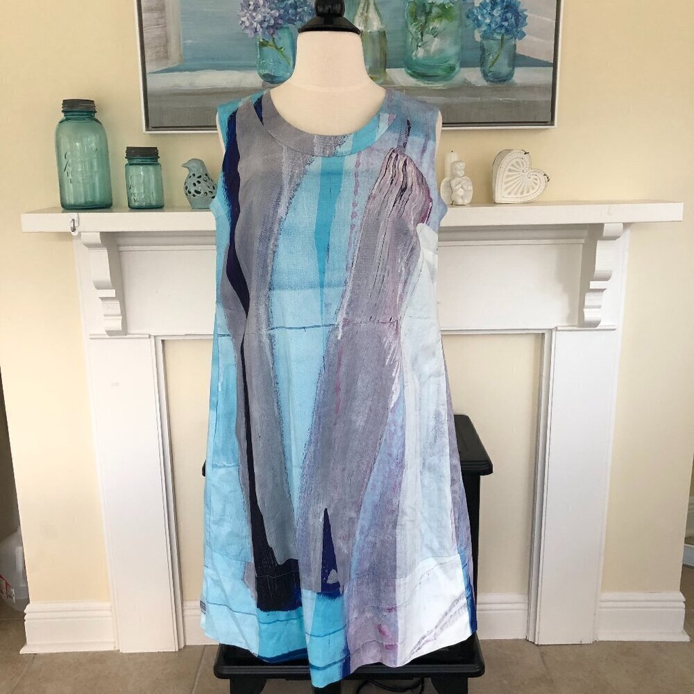 Claire Desjardins Blue Abstract Watercolor Art Print A-Line Dress S/P - Picture 2 of 10